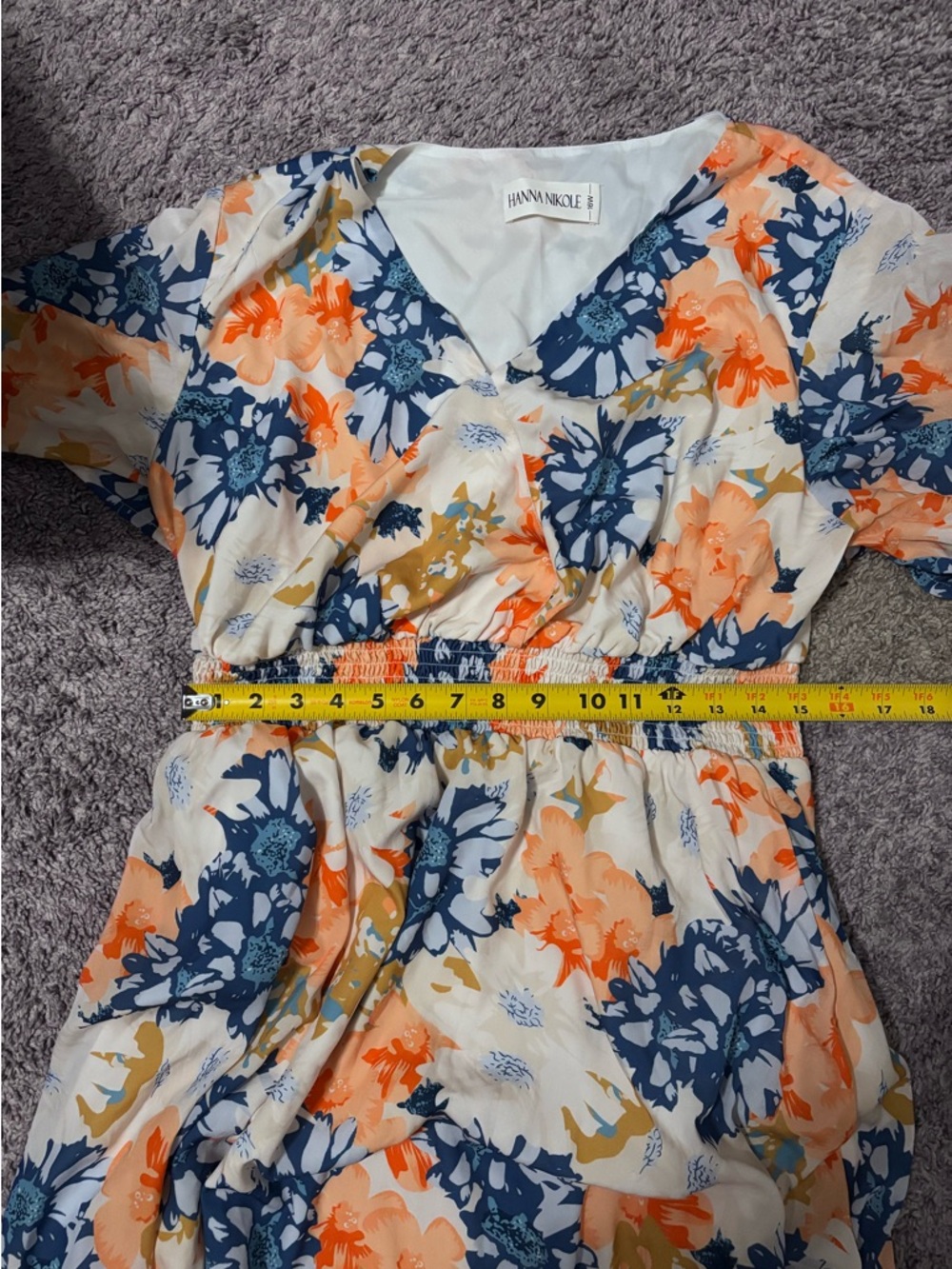 Hanna Nikole Floral V-Neck Midi Dress in White, Blue & Coral 16W - Picture 11 of 12